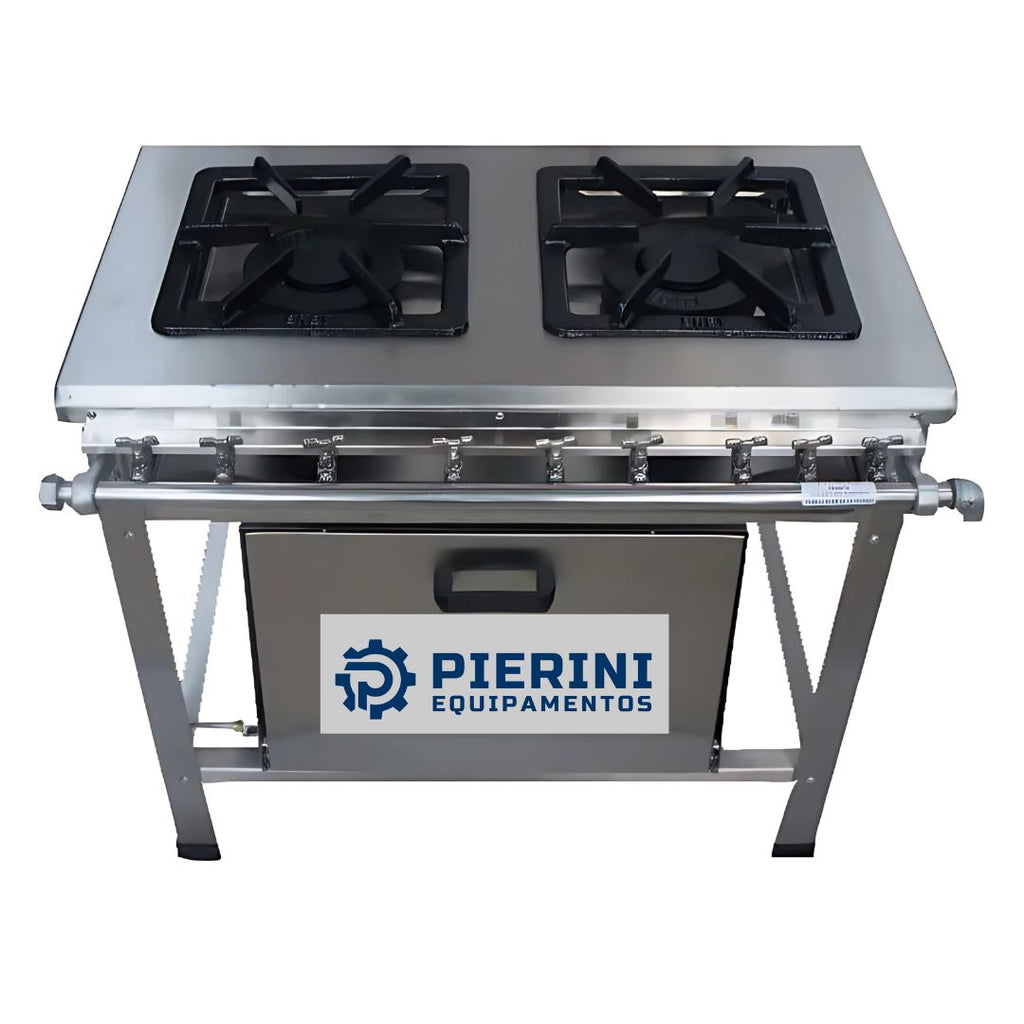 Fogão Industrial 2 Bocas com Forno em Inox 430 - 40cm x 40cm | Pierini Equipamentos