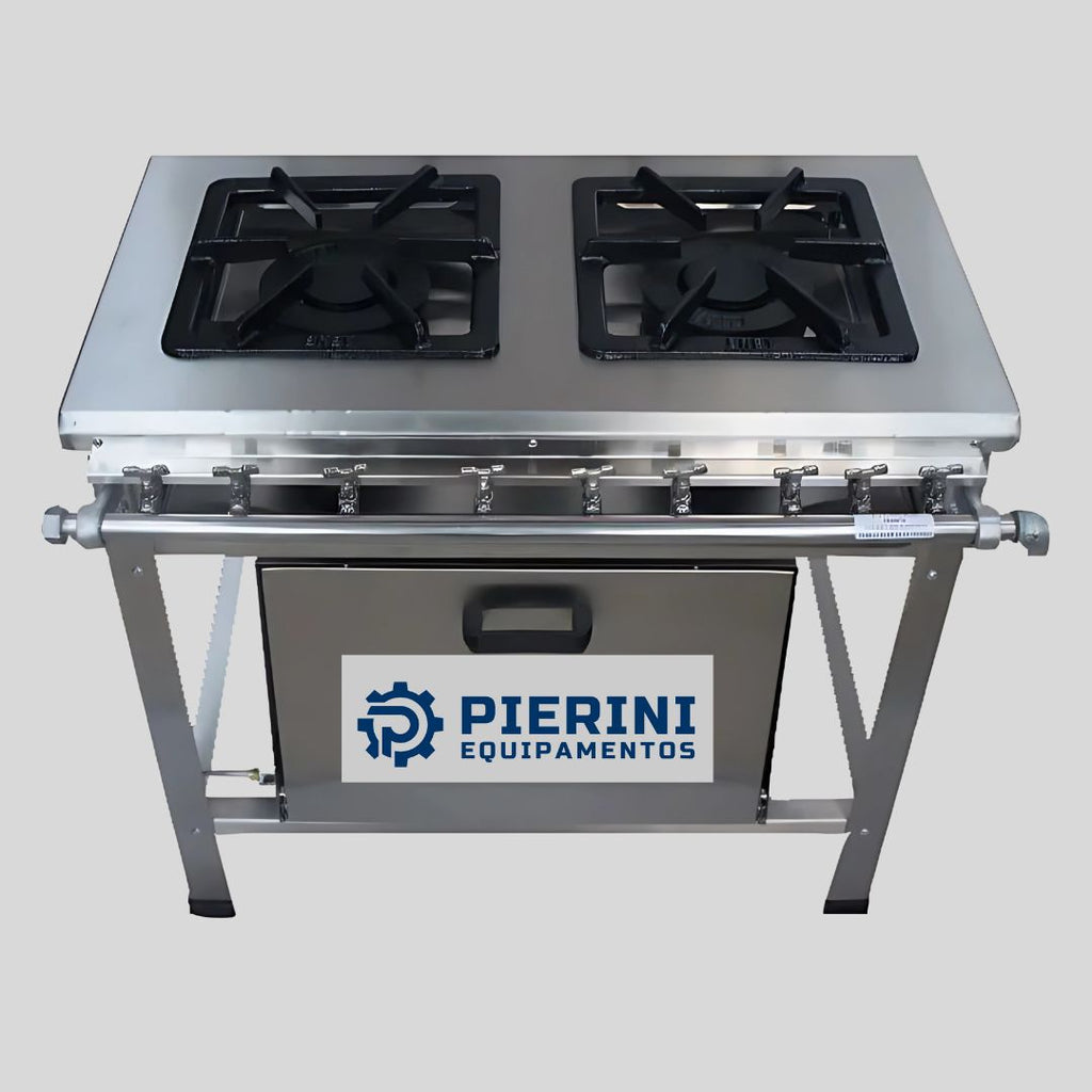 Fogão Industrial 2 Bocas com Forno em Inox 430 - 40cm x 40cm | Pierini Equipamentos